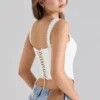 Adina White Stretch Cotton Scallop Trim Corset Top