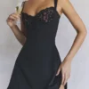 Adriana Black Satin And Lace Mini Dress Adriana Black Satin And Lace Mini Dress