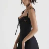 Adriana Black Satin And Lace Mini Dress Adriana Black Satin And Lace Mini Dress