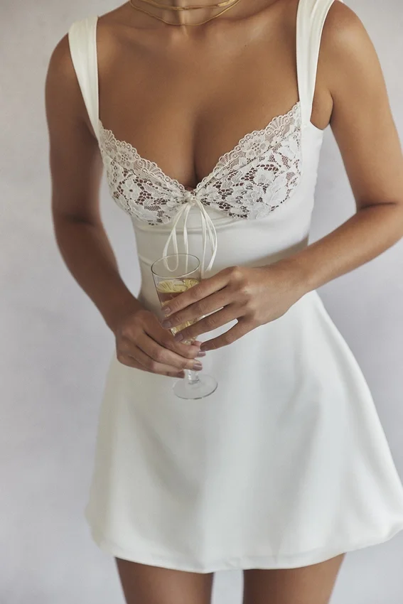 Adriana Ivory Satin and Lace Mini Dress Adriana Ivory Satin and Lace Mini Dress