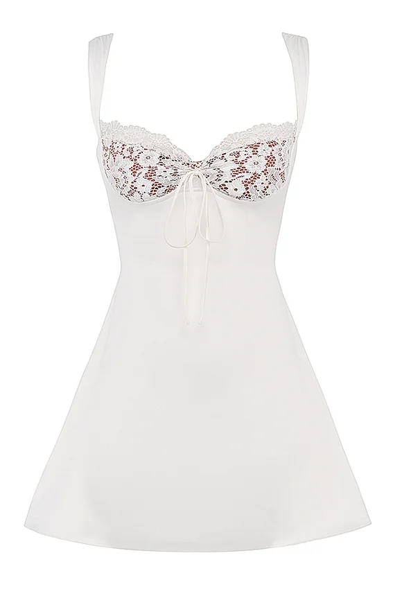 Adriana Ivory Satin and Lace Mini Dress Adriana Ivory Satin and Lace Mini Dress