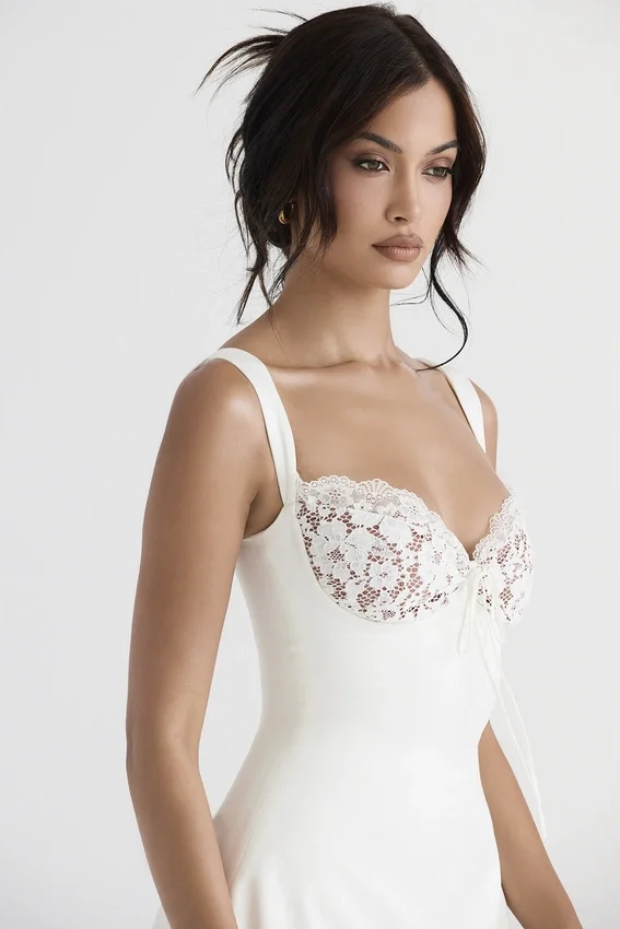 Adriana Ivory Satin and Lace Mini Dress Adriana Ivory Satin and Lace Mini Dress