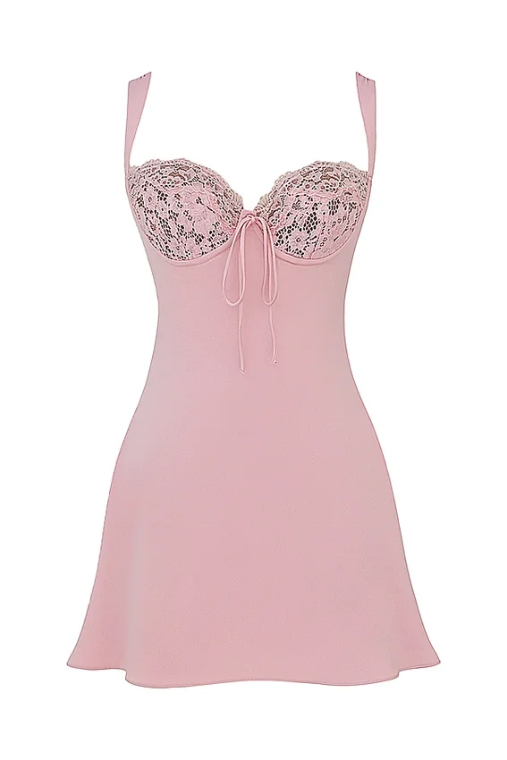 Adriana Rose Satin And Lace Mini Dress Adriana Rose Satin And Lace Mini Dress