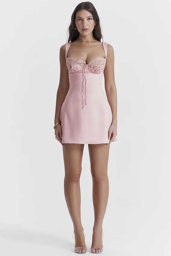 Adriana Rose Satin And Lace Mini Dress Adriana Rose Satin And Lace Mini Dress