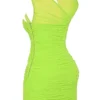 Adrie Neon Green Gathered Mini Dress Adrie Neon Green Gathered Mini Dress