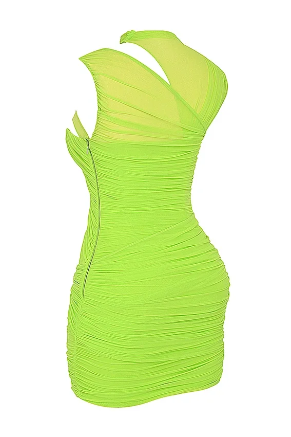 Adrie Neon Green Gathered Mini Dress Adrie Neon Green Gathered Mini Dress