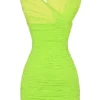 Adrie Neon Green Gathered Mini Dress Adrie Neon Green Gathered Mini Dress