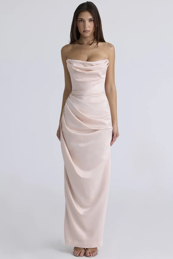 Adrienne Champagne Satin Strapless Gown Adrienne Champagne Satin Strapless Gown