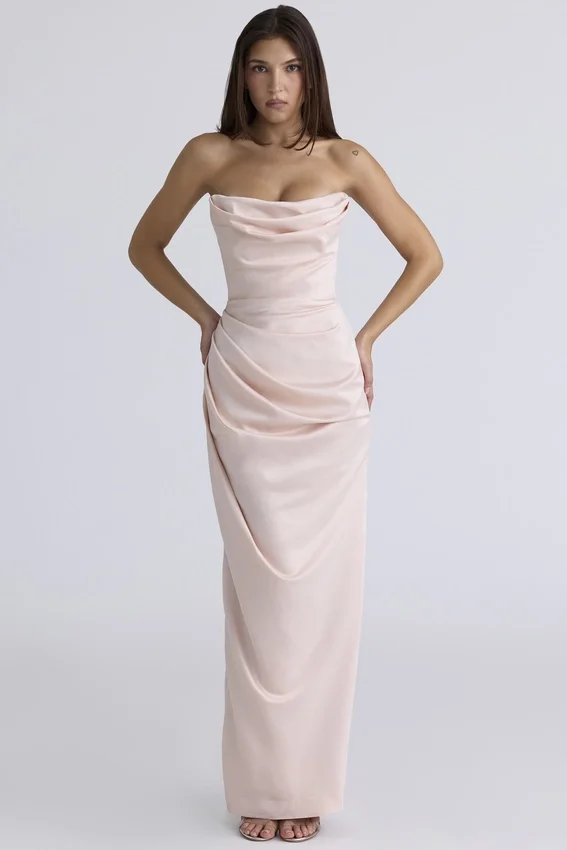 Adrienne Champagne Satin Strapless Gown Adrienne Champagne Satin Strapless Gown