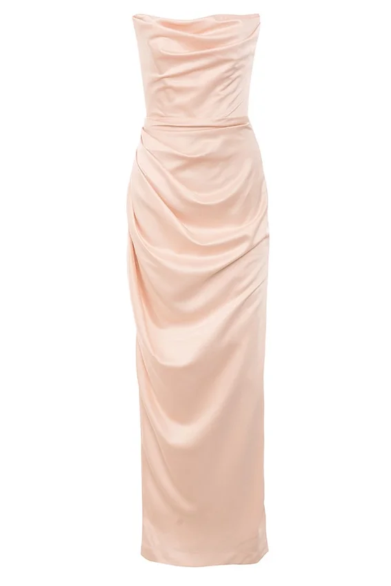 Adrienne Champagne Satin Strapless Gown Adrienne Champagne Satin Strapless Gown