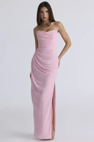 Adrienne Pink Quartz Georgette Strapless Gown