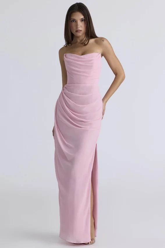 Adrienne Pink Quartz Georgette Strapless Gown Adrienne Pink Quartz Georgette Strapless Gown