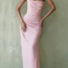 Adrienne Pink Quartz Georgette Strapless Gown Adrienne Pink Quartz Georgette Strapless Gown