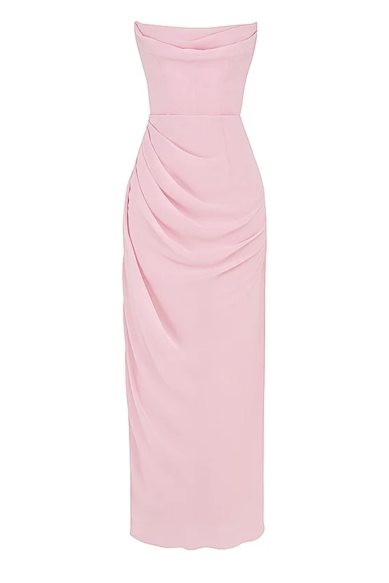 Adrienne Pink Quartz Georgette Strapless Gown Adrienne Pink Quartz Georgette Strapless Gown