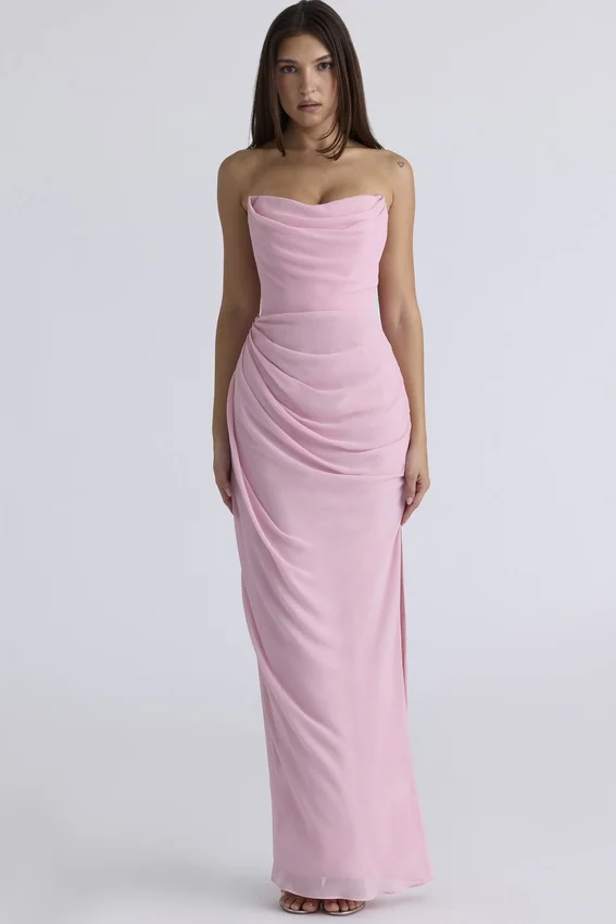 Adrienne Pink Quartz Georgette Strapless Gown Adrienne Pink Quartz Georgette Strapless Gown