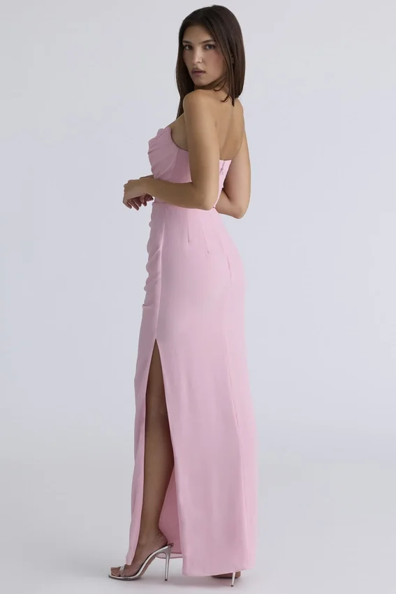 Adrienne Pink Quartz Georgette Strapless Gown Adrienne Pink Quartz Georgette Strapless Gown