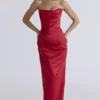 Adrienne Scarlet Satin Strapless Gown Adrienne Scarlet Satin Strapless Gown