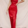 Adrienne Scarlet Satin Strapless Gown Adrienne Scarlet Satin Strapless Gown