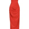 Adrienne Scarlet Satin Strapless Gown Adrienne Scarlet Satin Strapless Gown
