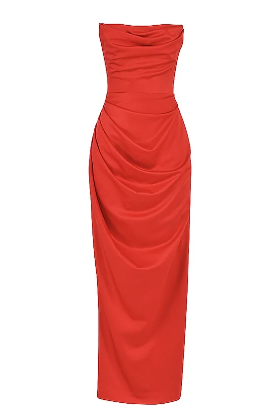 Adrienne Scarlet Satin Strapless Gown Adrienne Scarlet Satin Strapless Gown