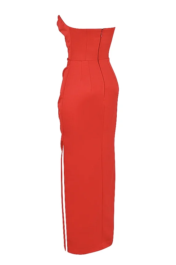 Adrienne Scarlet Satin Strapless Gown Adrienne Scarlet Satin Strapless Gown