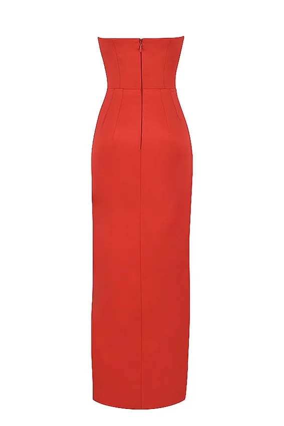 Adrienne Scarlet Satin Strapless Gown Adrienne Scarlet Satin Strapless Gown