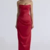 Adrienne Scarlet Satin Strapless Gown Adrienne Scarlet Satin Strapless Gown
