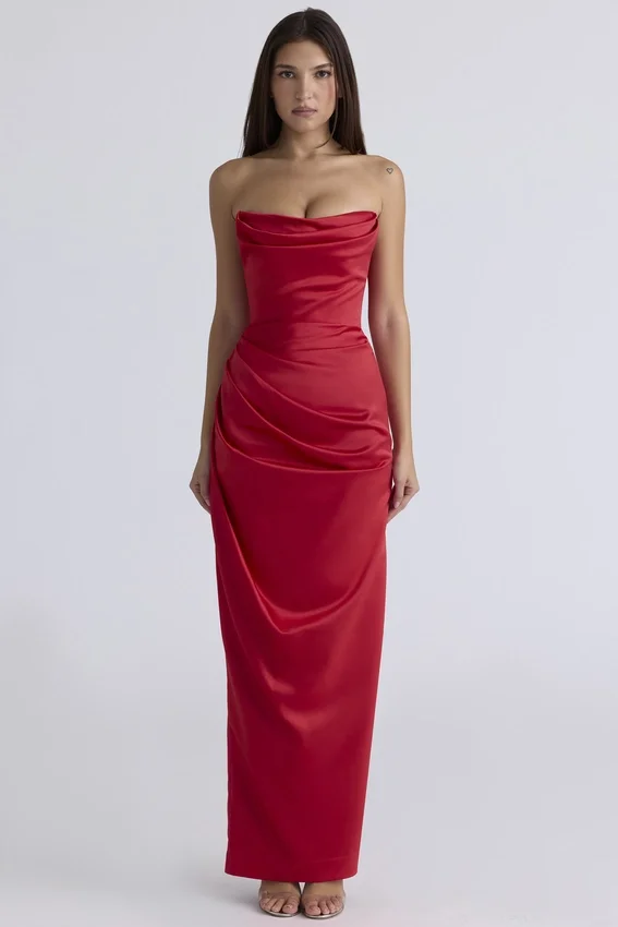 Adrienne Scarlet Satin Strapless Gown Adrienne Scarlet Satin Strapless Gown