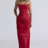 Adrienne Scarlet Satin Strapless Gown Adrienne Scarlet Satin Strapless Gown