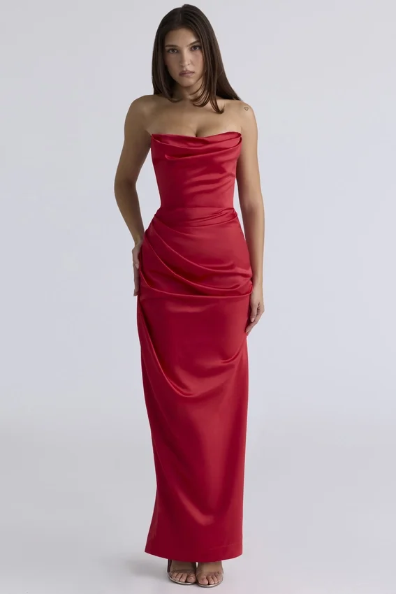 Adrienne Scarlet Satin Strapless Gown Adrienne Scarlet Satin Strapless Gown