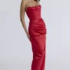 Adrienne Scarlet Satin Strapless Gown Adrienne Scarlet Satin Strapless Gown