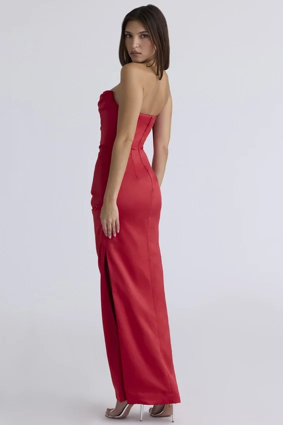 Adrienne Scarlet Satin Strapless Gown Adrienne Scarlet Satin Strapless Gown