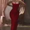 Adrienne Scarlet Satin Strapless Gown Adrienne Scarlet Satin Strapless Gown