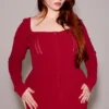 Agatha Red Fitted Long Sleeve Top