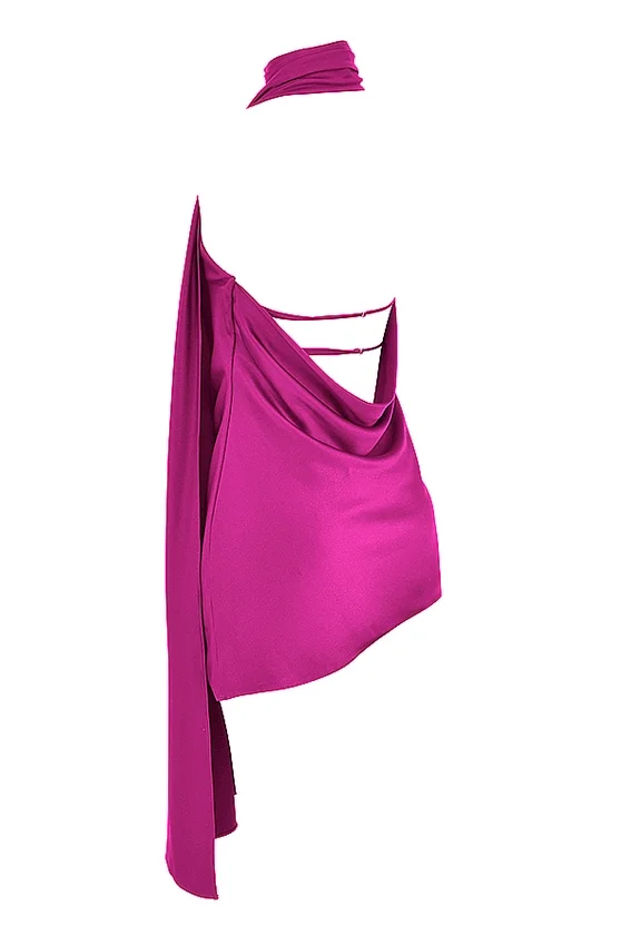 Aida Hot Pink Asymmetric Wrap Neck Dress Aida Hot Pink Asymmetric Wrap Neck Dress