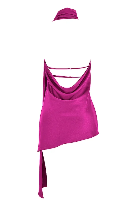 Aida Hot Pink Asymmetric Wrap Neck Dress Aida Hot Pink Asymmetric Wrap Neck Dress