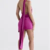 Aida Hot Pink Asymmetric Wrap Neck Dress Aida Hot Pink Asymmetric Wrap Neck Dress