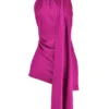 Aida Hot Pink Asymmetric Wrap Neck Dress Aida Hot Pink Asymmetric Wrap Neck Dress