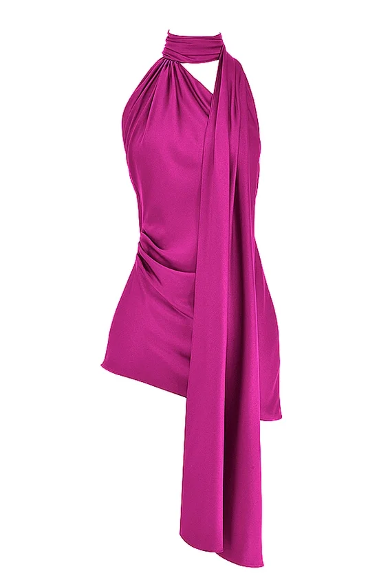 Aida Hot Pink Asymmetric Wrap Neck Dress Aida Hot Pink Asymmetric Wrap Neck Dress