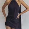 Aida Night Shade Asymmetric Wrap Neck Dress Aida Night Shade Asymmetric Wrap Neck Dress