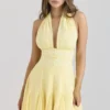 Ailani Butter Yellow Georgette Halter Neck Mini Dress Ailani Butter Yellow Georgette Halter Neck Mini Dress