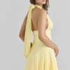 Ailani Butter Yellow Georgette Halter Neck Mini Dress Ailani Butter Yellow Georgette Halter Neck Mini Dress