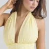 Ailani Butter Yellow Georgette Halter Neck Mini Dress Ailani Butter Yellow Georgette Halter Neck Mini Dress