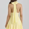 Ailani Butter Yellow Georgette Halter Neck Mini Dress Ailani Butter Yellow Georgette Halter Neck Mini Dress