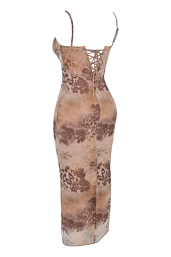 Aiza Cream Floral Print Maxi Dress Aiza Cream Floral Print Maxi Dress