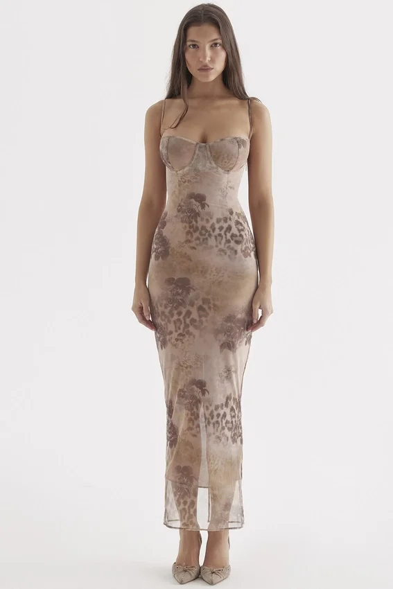 Aiza Cream Floral Print Maxi Dress Aiza Cream Floral Print Maxi Dress