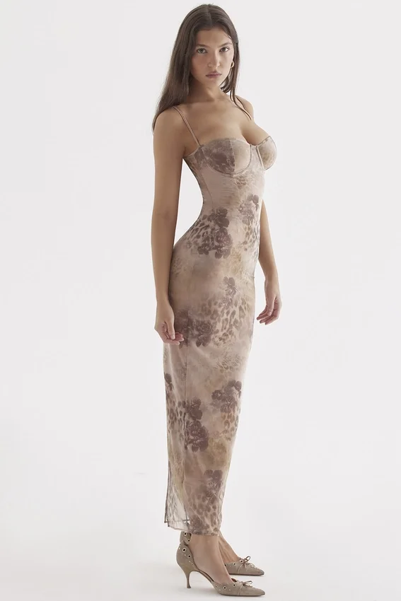 Aiza Cream Floral Print Maxi Dress Aiza Cream Floral Print Maxi Dress