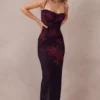 Aiza Grape Floral Print Maxi Dress