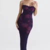 Aiza Grape Floral Print Maxi Dress