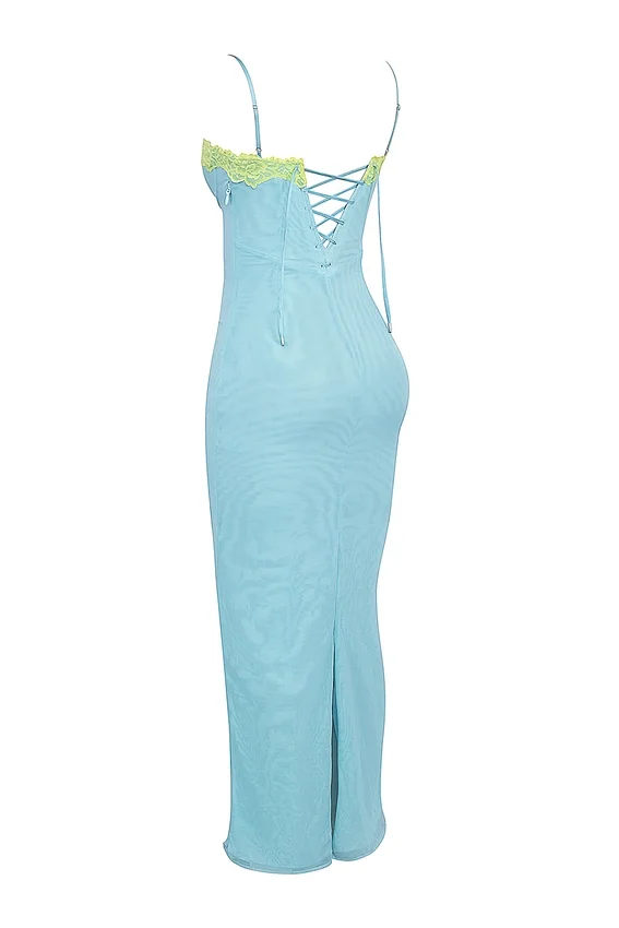 Aiza Ocean Blue Contrast Lace Maxi Dress Aiza Ocean Blue Contrast Lace Maxi Dress